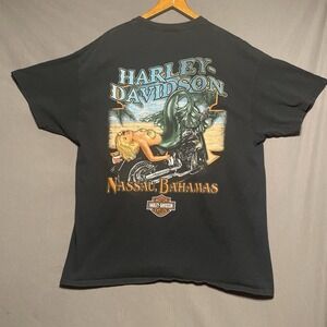 Harley Davidson Nassau Bahamas Mermaid Motorcycle T-Shirt Mens XL Black Graphic